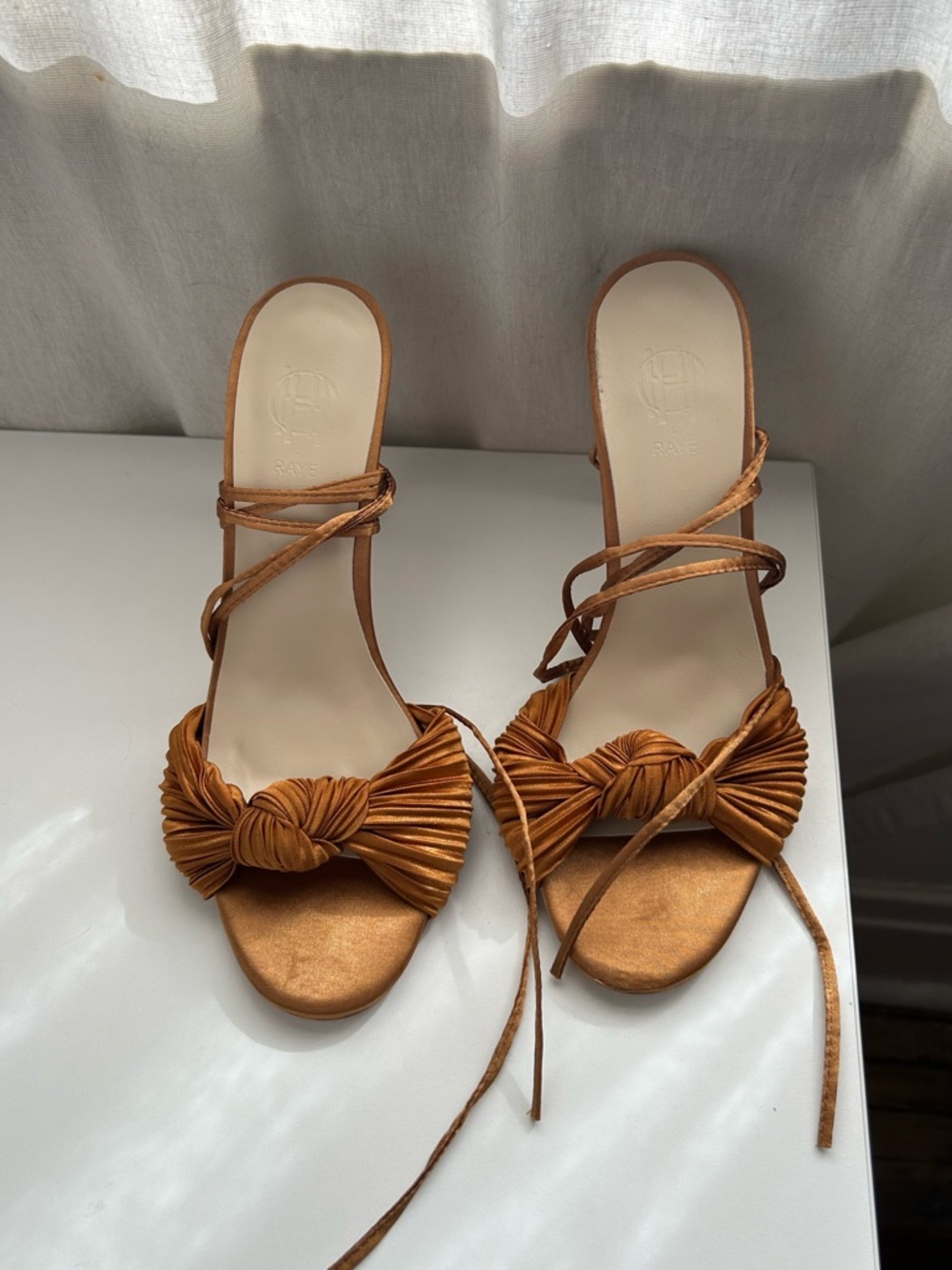 Raye gold wrap up heels 7.5